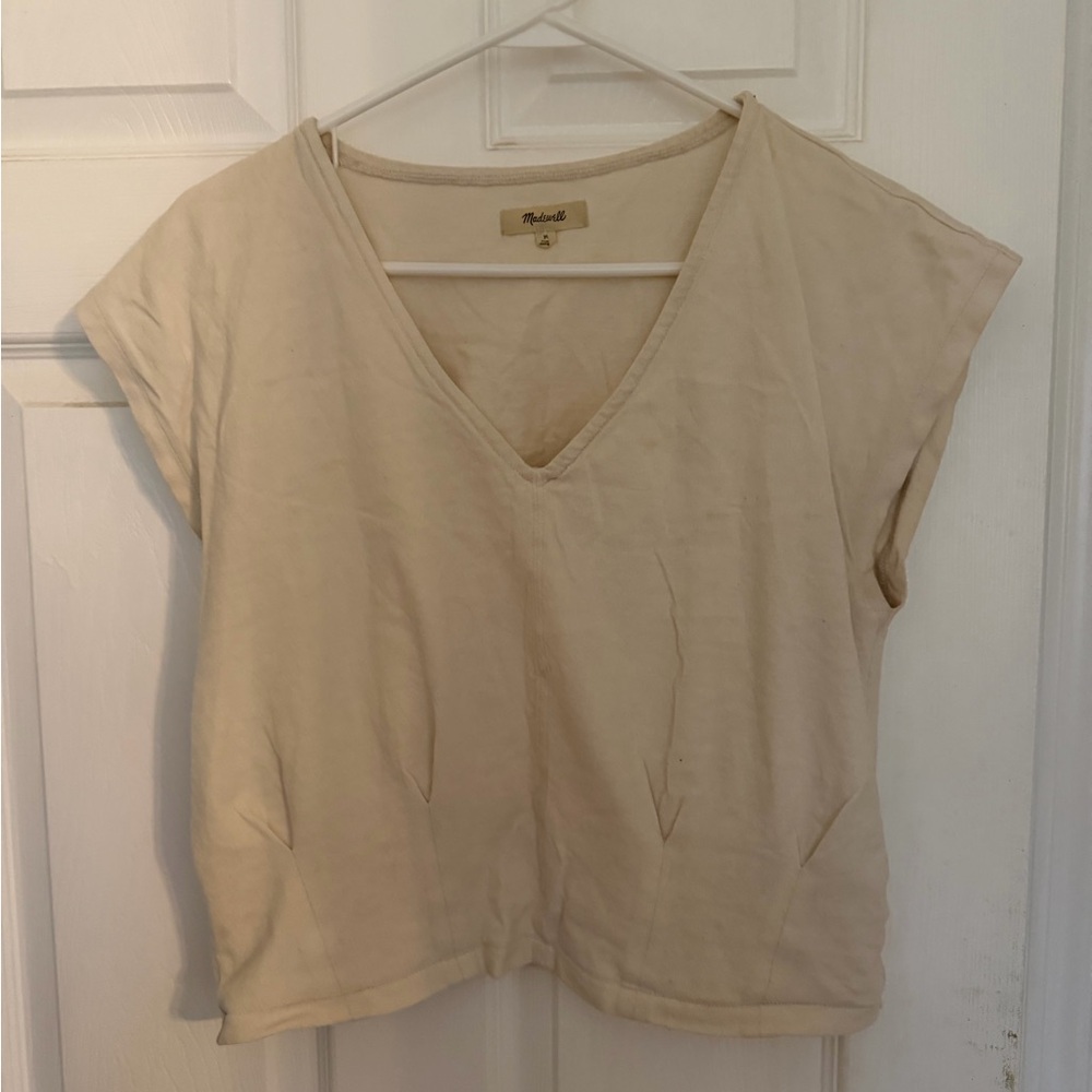 Madewell Beige V-Neck Cap Sleeve Top